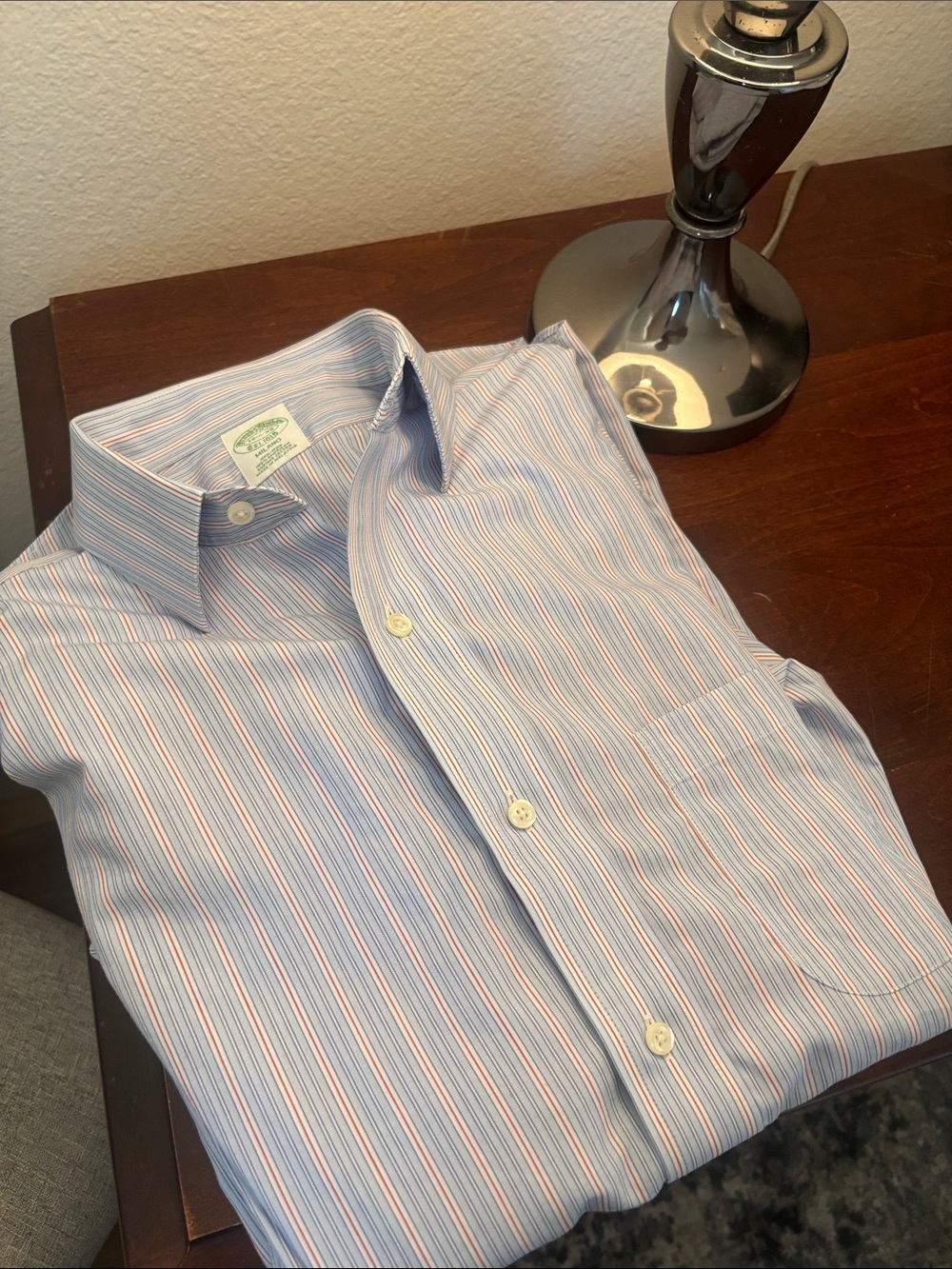 Brooks Brothers Light Blue Shirt with Red & White Stripes